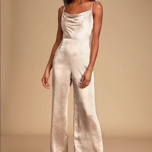 Perfect Night Champagne Satin Cowl Neck Jumpsuit